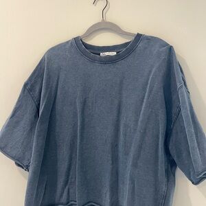 Zara Denim Blue Crew Neck Top